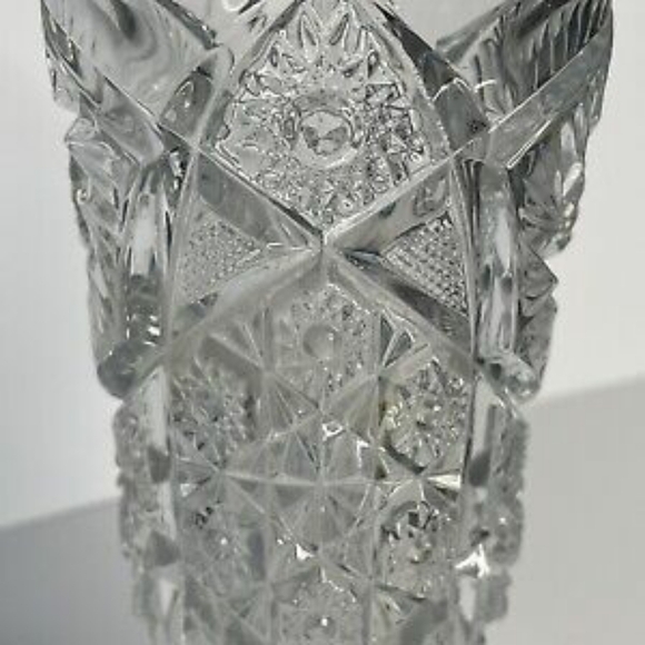 Vintage Imperial Glass Vtg Mid Century Clear Vase Daisy & Button Cut Sawtooth - Picture 6 of 8